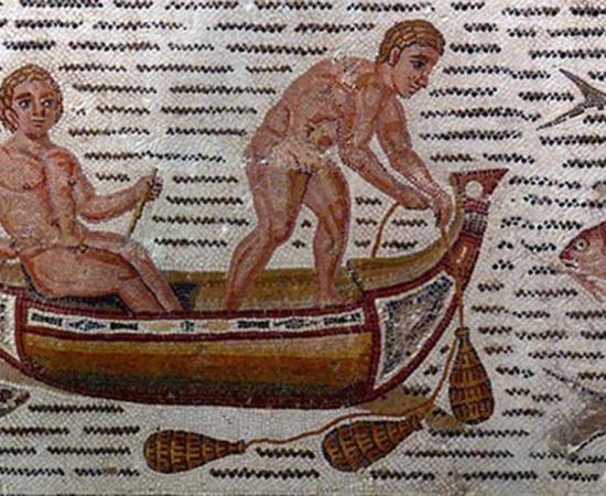 Mosaic with fishing scene, 3rd century Roman.