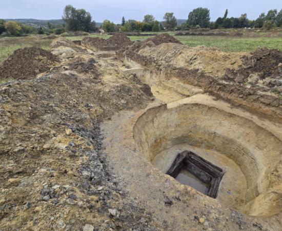 Excavation that exposed one of the Roman wells at Roman Maestriana in modern day Hungary. 
