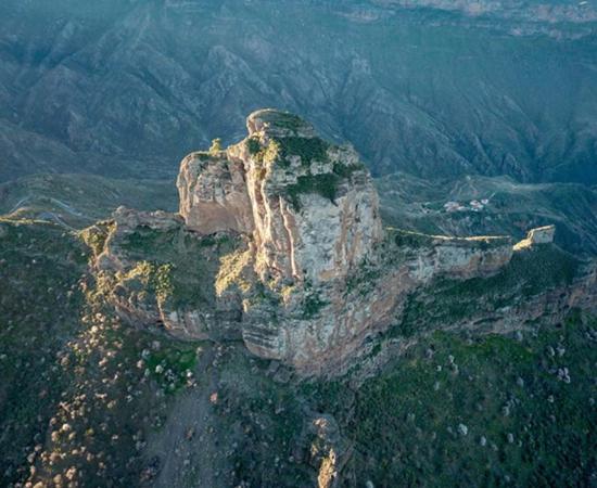 An aerial view of Bentayga Rock, Gran Canaria Island.