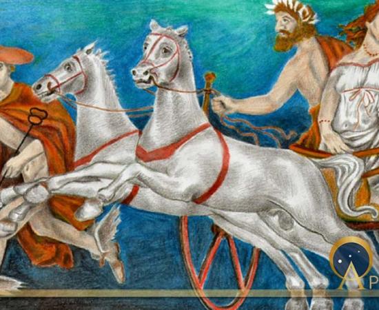 Amphipolis Tomb: The pebble mosaic in the floor of the second chamber with a damaged area in the center of the original restored in this ©drawing by A. M. Chugg.