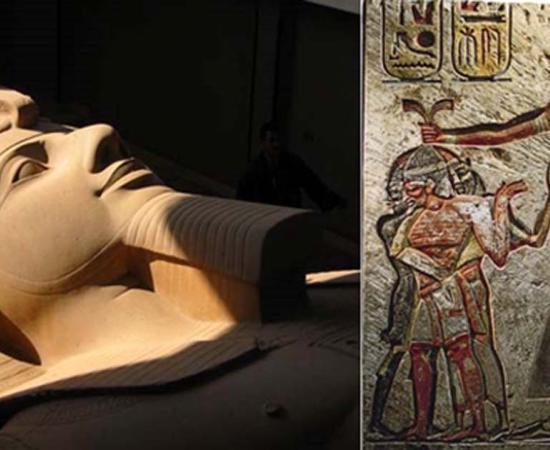 Colossal Statue of Ramses II in Memphis. Ramses II and his prisoners, Memphis relief