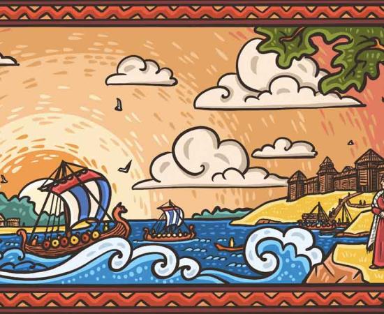 A Russian postcard depicting the world of the "Ancient Rus" that the Rurik dynasty first established. (Мария Королькова / Adobe Stock)