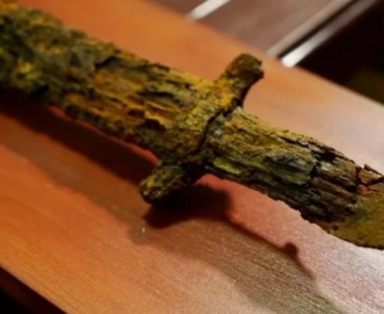 The hilt of the giant saber found in Russia