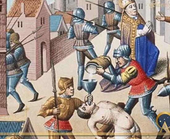 Pope Leo the Great attempts to persuade Gaiseric, prince of Vandals, to abstain from sacking Rome, by Maïtre François (c. 1475) (Public Domain)