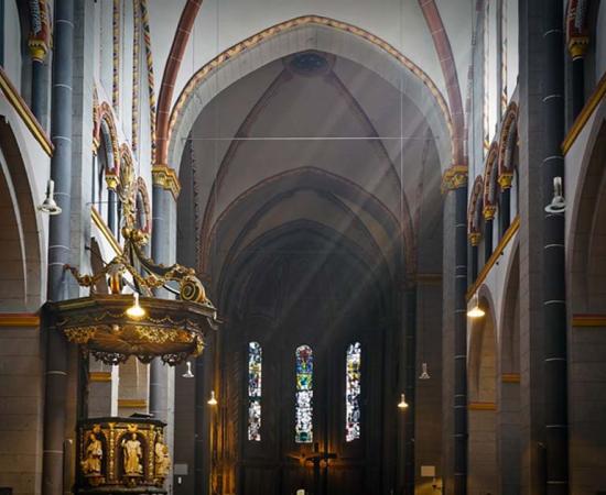 Sunbeams illuminating a church 