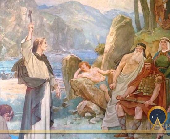 Saint Columba converting King Brude of the Picts to Christianity by William Hole (1899) (Public Domain)