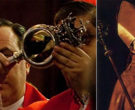 Left: St Januarius’ blood being examined in Naples. Credit: The Catholic Herald. Right: An early portrait of Saint Januarius. Note the two blood ampoules in the lower left corner. (Louis Finson / Public domain)
