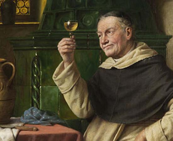 Detail of ‘Monk tasting wine’ by Josef Wagner-Höhenberg.