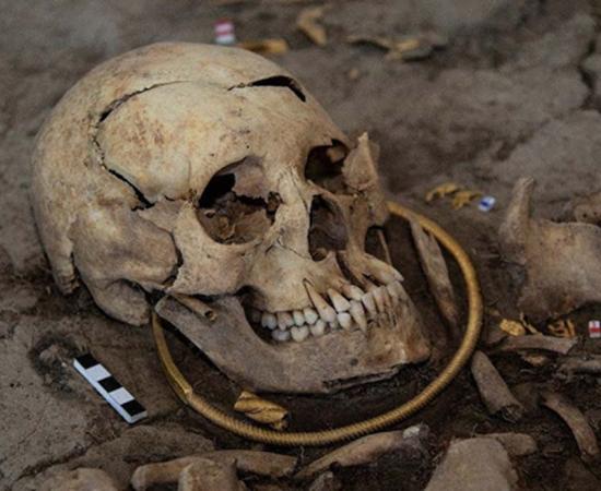The skull of the  ‘golden man’ found in the Saka burial mound.