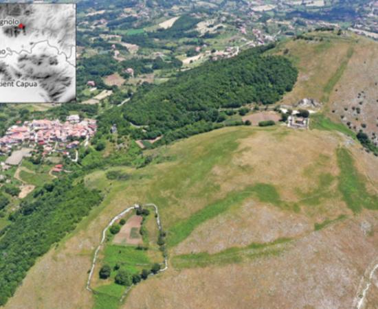 Aerial view of Monte Cognolo plateau (foreground) and Santa Croce summit (background).