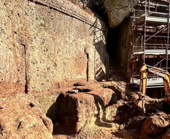 The huge Etruscan tomb that has been recently discovered at San Giuliano Necropolis, Marturanum Park, Italy.  Source: Superintendency of Archaeology, Fine Arts and Landscape for the Province of Viterbo and Southern Etruria