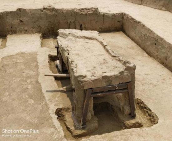 General view of the coffin found at Sanauli