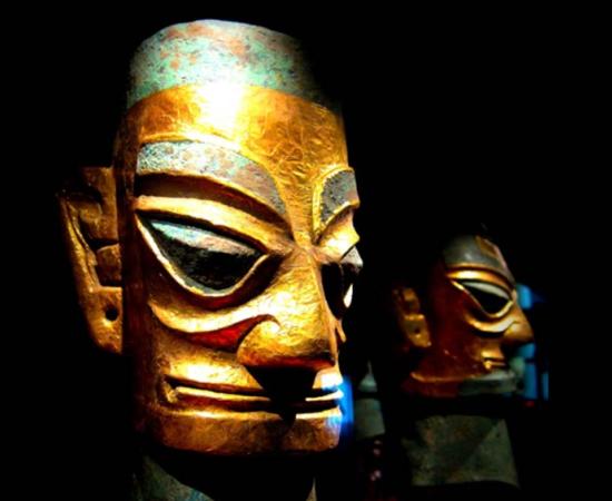 Sanxingdui bronze heads wearing gold foil masks