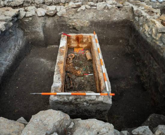 The previously hermetically sealed sacophagus from Aquincum, Hungary.