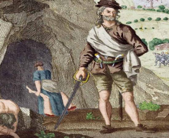 Colorized engraving depicting Sawney Bean. Source: Public Domain