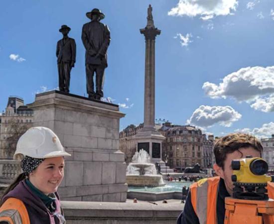 Archaeologists survey the area near Trafalgar Square, London.        Source: © Archaeology South-East