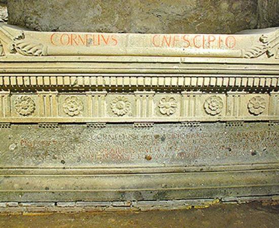 Replica of the Sarcophagus of Scipio Barbatus at the Scipios Tomb. 