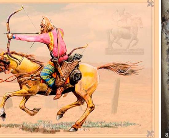 Left, Historic illustration of a nomadic Scythian archer; Right, leather items from the study.	Source:  Left, Lunstream / Adobe Stock, Right, Luise Ørsted Brandt et al. /PLoS ONE