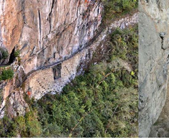 Path entrance to Machu Picchu. The bridge can be removed to prevent access by enemies. 