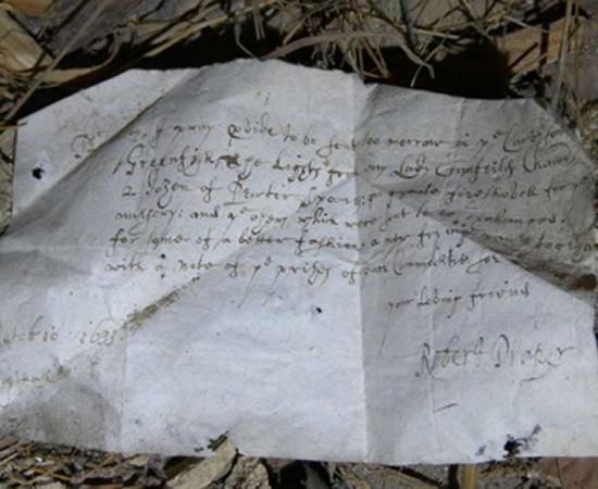 1633 letter found in the South Barracks of Knole House