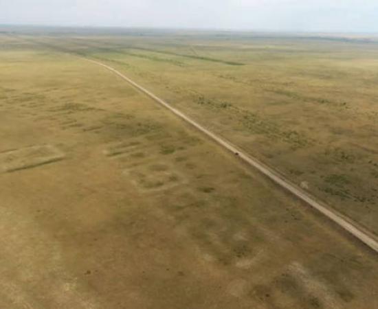 Aerial drone photograph of the archaeological site of Semiyarka looking from the south-east to the north-west.