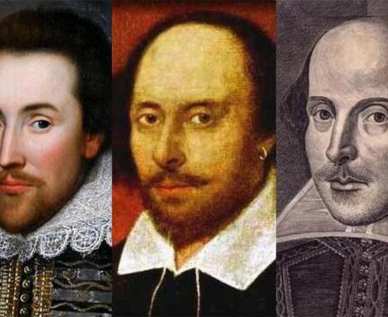 An image showing direct comparisons between the Shakespeare of the Cobbe Portrait, the Chandos Portrait and the Droeshout Engraving.            Source: Brice Stratford / Public domain