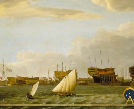 Blackwall Yard from the Thames by Francis Holman (1784) (Public Domain)