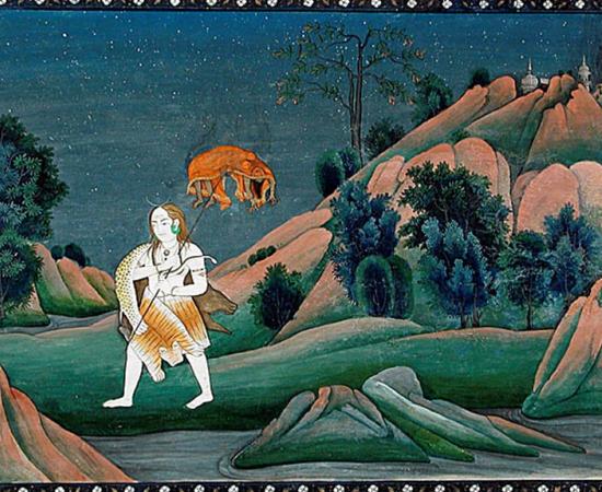 Shiva carrying Sati on his trident. (1800s). 