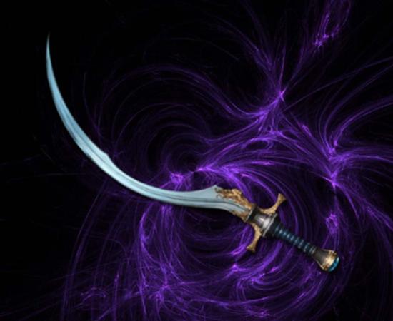 Artistic representation of a shotel sword (PetriBot / CC BY-SA 4.0) on a fractal background. (Pixabay License)