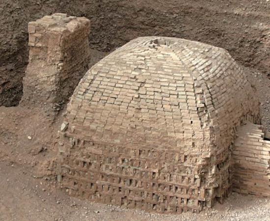 Tmbs excavated in Kucha, with carvings of mythical creatures