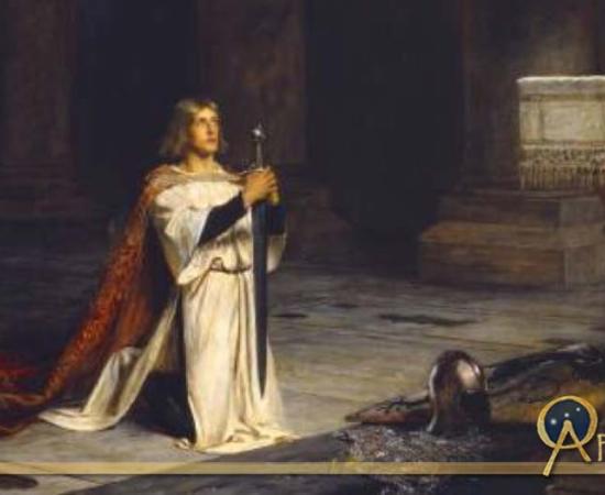 Gawain represented the perfect knight, as a fighter, a lover, and a religious devotee. (The Vigil by John Pettie, 1884) 
