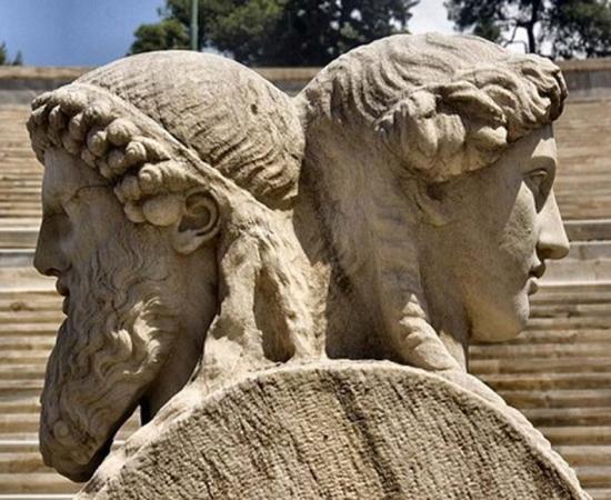 Double headed androgynous Herm statue, Athens. 