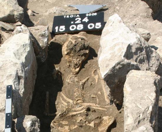 The skeleton of a woman who died 800 years ago on the outskirts of the ancient city of Troy in modern Turkey.