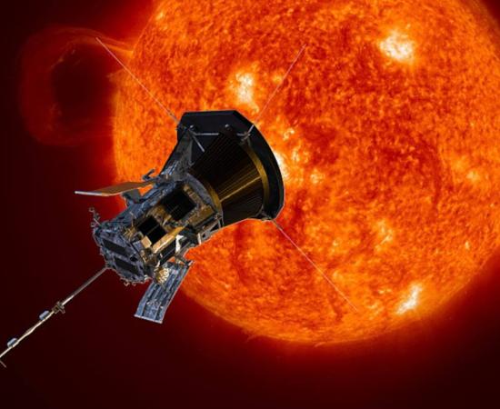 An artist’s conception of the Parker Solar Probe as it hurtles through the Sun’s atmosphere.