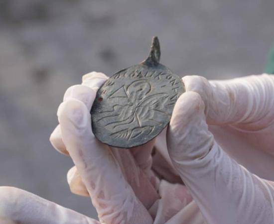 An amulet dating back to the 5th century AD was recently unearthed during excavations, depicting Solomon on horseback spearing the devil. 
