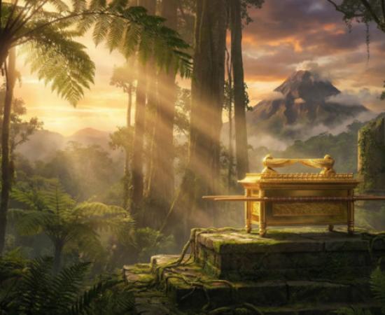 Ark of the Covenant in an island temple setting.