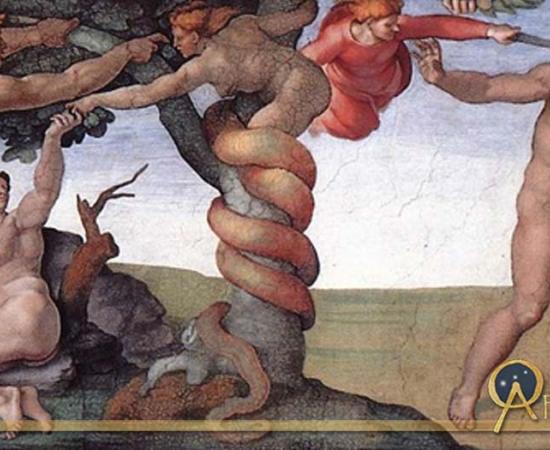 The Fall of Man depicted in the Sistine Chapel by Michelangelo