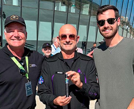 The fossil fragments in a carbon fiber tube with Professor Lee Berger, Timothy Nash and Mathew Berger.	Source: University of the Witwatersrand