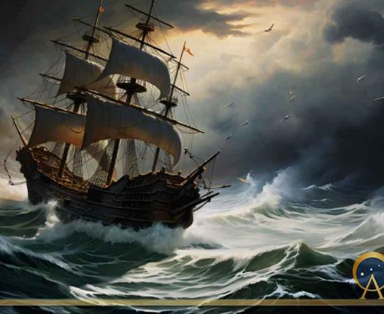 AI generated image of a ship in a storm (Stream Skins / Adobe Stock)