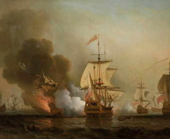 Samuel Scott’s painting titled “Action off Cartagena, May 28, 1708,” executed before 1772. 