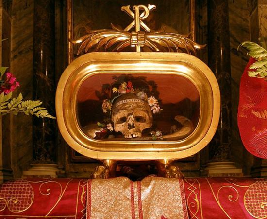 Relics of St. Valentine of Terni at the basilica of Saint Mary in Cosmedin.
