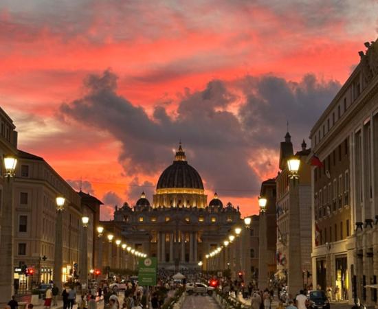Looking down the grand boulevard the Via della Conciliazione, leading to St. Peter’s Basilica