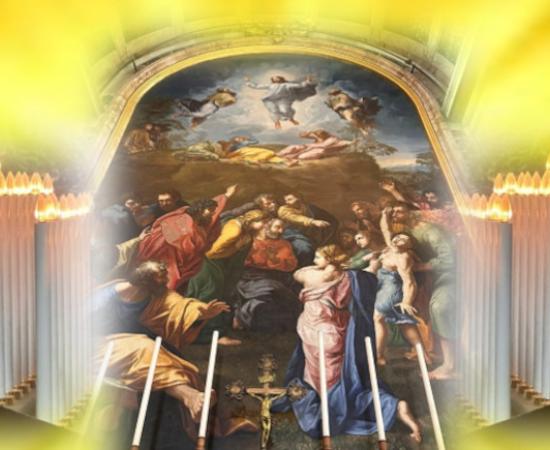 Altar of the Transfiguration of Jesus in Saint Peter’s Basilica, with artistic surrounding of candles added.