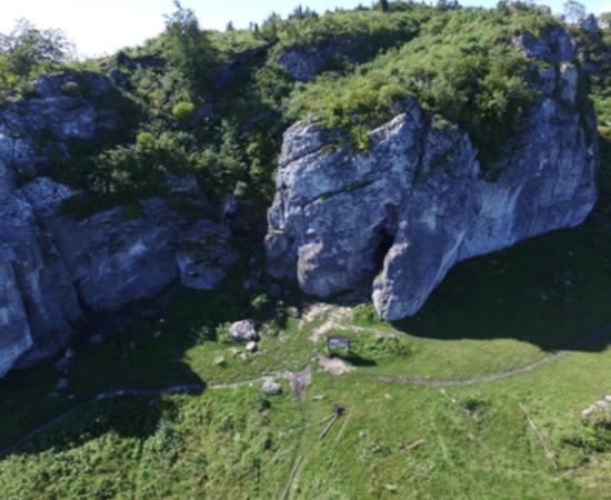 Aerial view of Stajnia Cave in Poland.