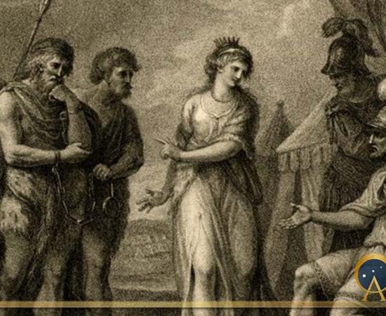 Caratacus, King of the Silures, delivered up by Cartimandua, Queen of the Brigantes to Roman General  Ostorius by Francesco Bartolozzi (Public Domain)