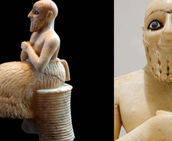 The statue of Ebih-Il in prayer in the Louvre, Paris. Source: Left; Louvre Museum/CC BY-SA 2.0, Right; Public Domain