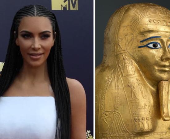 Left: Kim Kardashian. Right: The stolen Nedjemankh sarcophagus. Source: Left: Nicole Alexannder / CC BY 3.0. Right: Metropolitan Museum of Art.