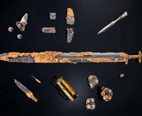 Early medieval weapons and jewelry found in southwestern Germany near the Danube River near Tuttlingen, Germany.    