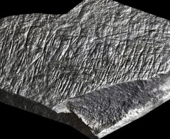 Some of lines are straight and some curved in this, one of three of the earliest known examples of art from the British Isles, unearthed at Jersey Island. 