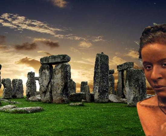 Stonehenge (Albo /Adobe Stock) and the reconstructed face of Whitehawk woman from the Neolithic period.